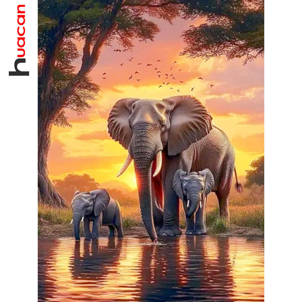 Resin Art Wallpaper - Huacan éléphant coucher de soleil paysage
