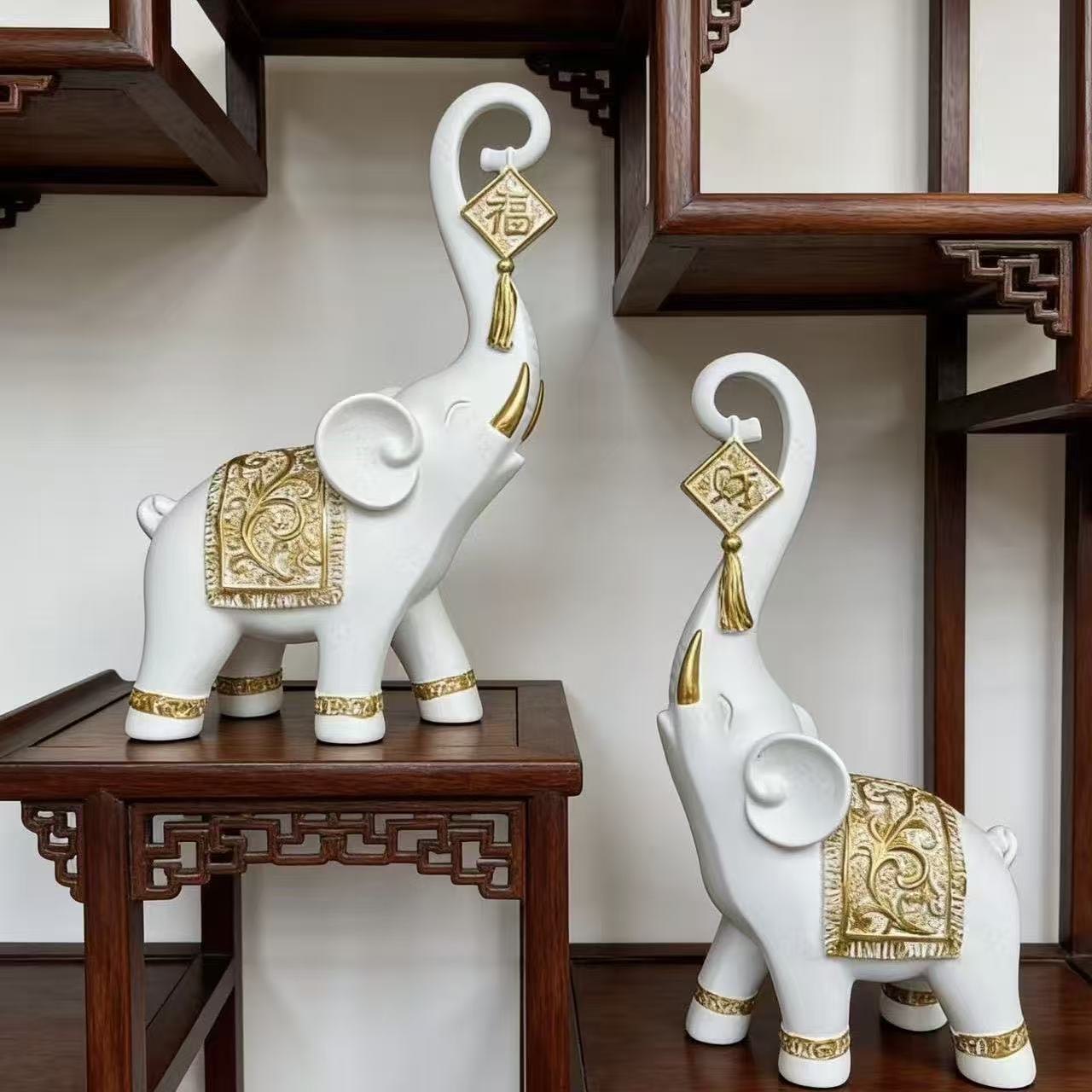 Resin Art Wedding Gift - Une paire de figurines éléphant porte-bonheur